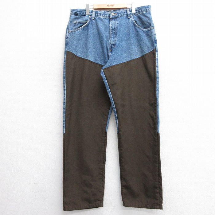 W38★古着 ラングラー Wrangler ハンティング パンツ メンズ 紺 ネイビー デニム 24dec18 中古 ボトムス ロング