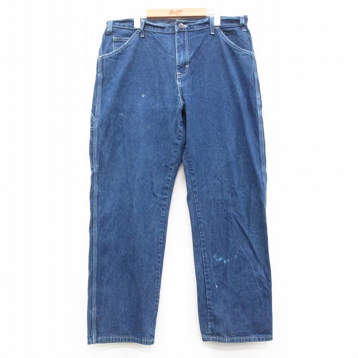 W38★古着 ディッキーズ Dickies ペインター パンツ メンズ 90年代 90s コットン紺 ネイビー デニム 24dec19 中古 ボトムス ロング