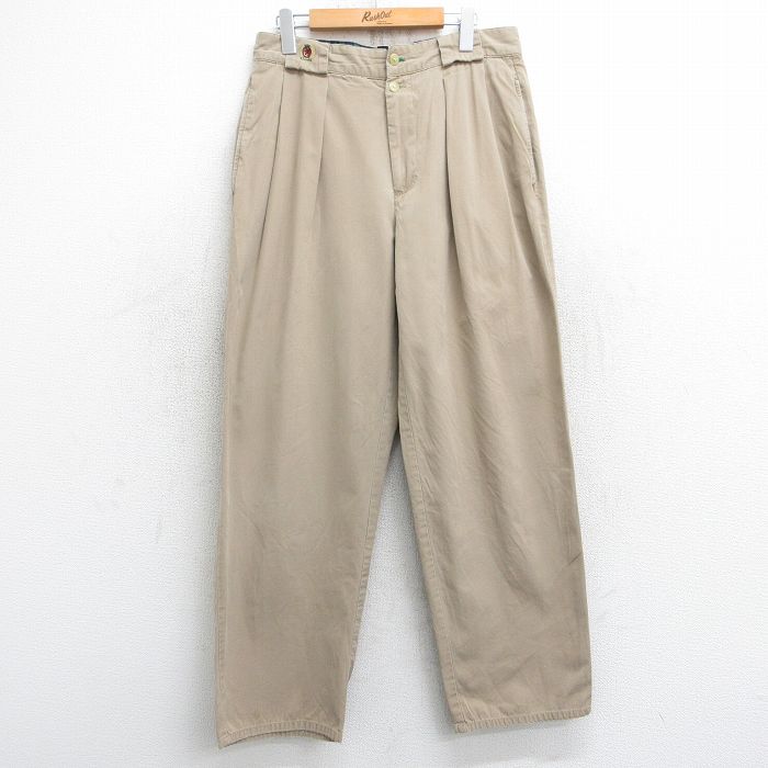 【20%OFF】W32★古着 トミーヒルフィガー TOMMY HILFIGER ブランド パンツ メンズ 90年代 90s ワンポイントロゴ コットン ベージュ カーキ 25jan31 中古 ボトムス ロング