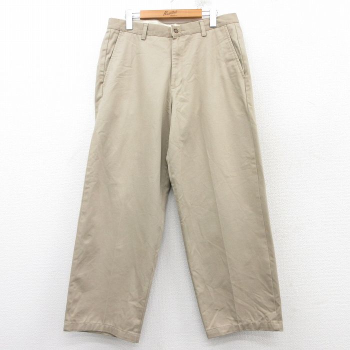 W34★古着 エディーバウアー チノ パンツ チノパン メンズ 00年代 00s コットン ベージュ カーキ 25feb04 中古 ボトムス ロング