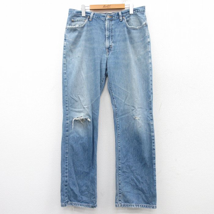 W35★古着 ラルフローレン Ralph Lauren ブランド ジーンズ メンズ ヒゲ コットン 紺 ネイビー デニム 25feb04 中古 ボトムス ジーパン Gパン ロング パンツ