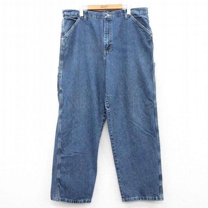 W38★古着 ラングラー Wrangler ペインター パンツ メンズ コットン 紺 ネイビー デニム 25feb04 中古 ボトムス ロング