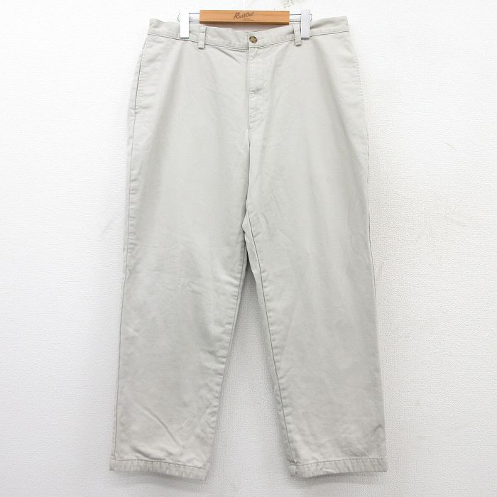 W35★古着 エルエルビーン LLBEAN パンツ メンズ 00年代 00s コットン 薄ベージュ カーキ 内側フランネル 25feb04 中古 ボトムス ロング