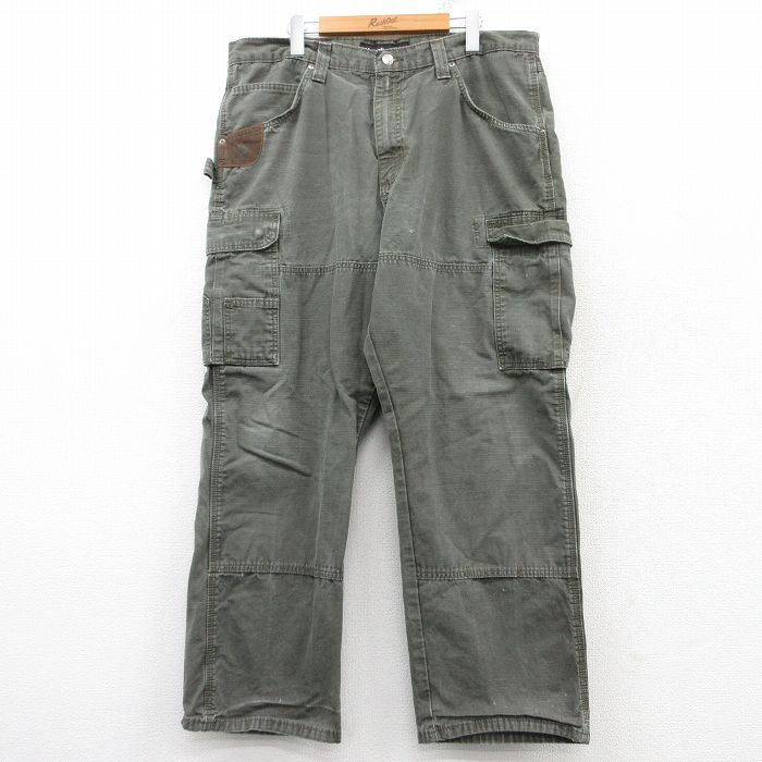 W38★古着 ラングラー Wrangler カーゴ ペインター パンツ メンズ リップストップ コットン 緑系 グリーン 【spe】 25feb04 中古 ボトムス ロング
