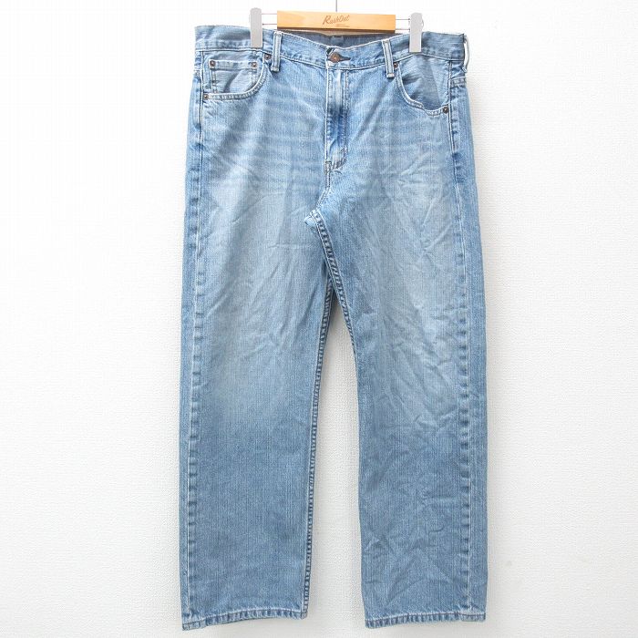 W37★古着 リーバイス Levis 569 ジーンズ メンズ ヒゲ コットン 薄紺 ネイビー デニム 25feb01 中古 ボトムス ジーパン Gパン ロング パンツ