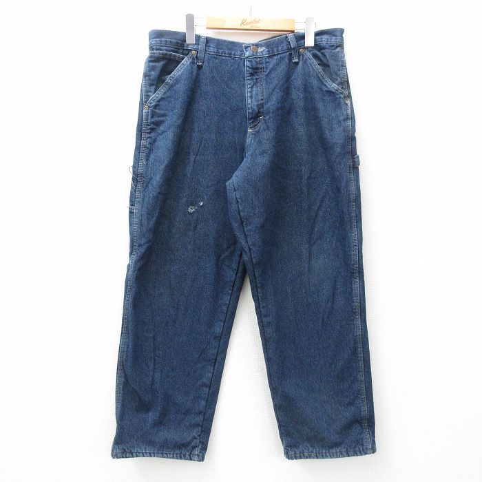 W35★古着 ラングラー Wrangler ペインター パンツ メンズ 濃紺 ネイビー デニム 内側フリース 25feb01 中古 ボトムス ロング