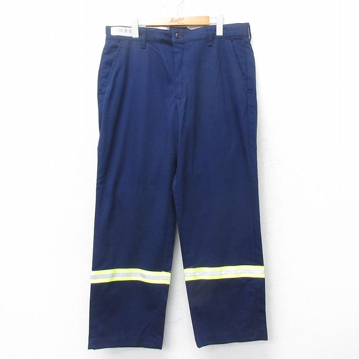 W37★古着 レッドキャップ ワーク パンツ メンズ リフレクター コットン 紺 ネイビー 25feb04 中古 ボトムス ロング