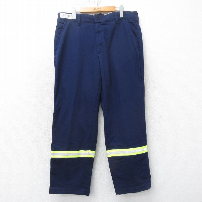 W37★古着 レッドキャップ ワーク パンツ メンズ リフレクター コットン 紺 ネイビー 25feb04 中古 ボトムス ロング