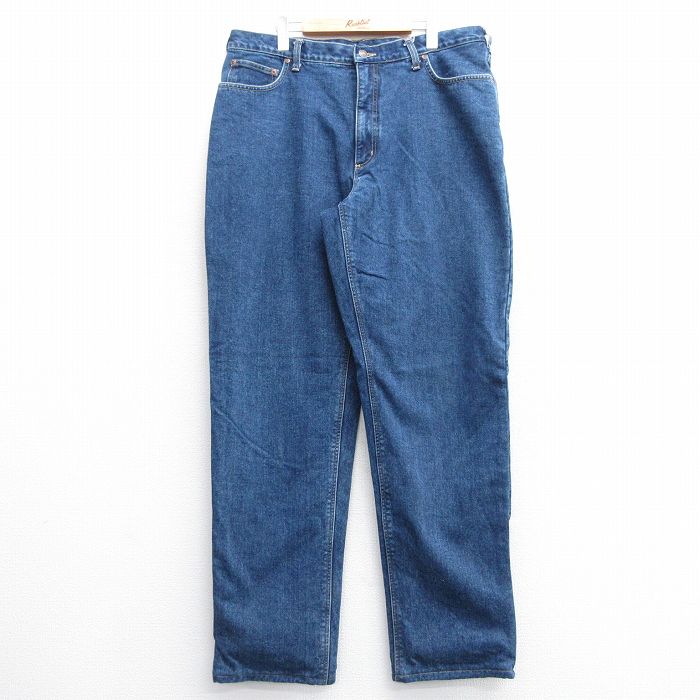 W39★古着 ランズエンド ジーンズ メンズ 90年代 90s コットン 紺 ネイビー デニム 内側フランネル 【spe】 25feb05 中古 ボトムス ジーパン Gパン ロング パンツ