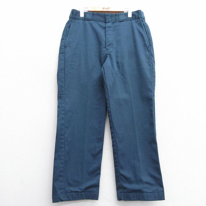 W33★古着 ディッキーズ Dickies ワーク パンツ メンズ 90年代 90s タロン 紺 ネイビー 内側フランネル 25feb05 中古 ボトムス ロング