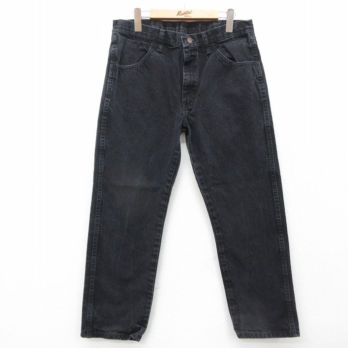 W34★古着 ラスラー ジーンズ メンズ コットン 黒 ブラック デニム 25feb05 中古 ボトムス ジーパン Gパン ロング パンツ