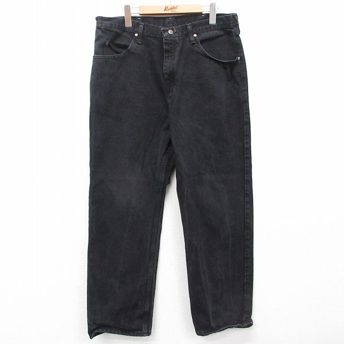 W36★古着 ラングラー Wrangler ジーンズ メンズ コットン 黒 ブラック デニム 25feb05 中古 ボトムス ジーパン Gパン ロング パンツ