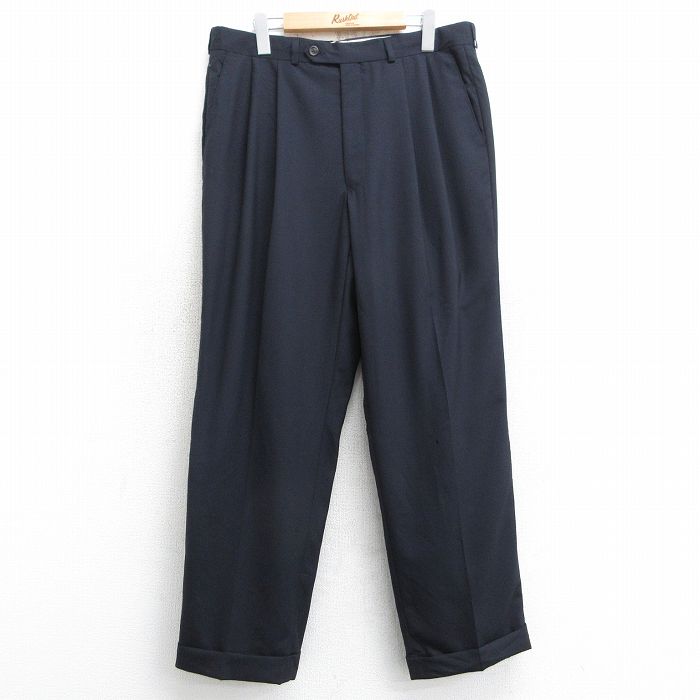 W35★古着 ラルフローレン Ralph Lauren ブランド スラックス パンツ メンズ ウール カナダ製 濃紺 ネイビー 25feb07 中古 ボトムス ロング