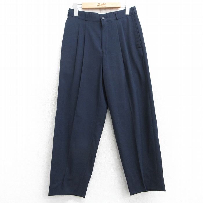 W28★古着 EMC スラックス パンツ メンズ 90年代 90s 紺 ネイビー チェック 25feb07 中古 ボトムス ロング