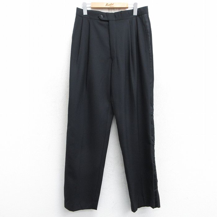 W32★古着 スラックス パンツ メンズ 90年代 90s ウール USA製 黒 ブラック 25feb07 中古 ボトムス ロング
