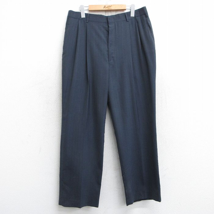 W35★古着 HAGGAR スラックス パンツ メンズ 90年代 90s USA製 濃グレー ストライプ 25feb07 中古 ボトムス ロング