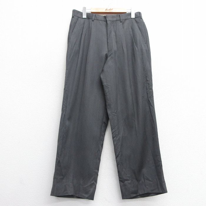 W31★古着 スラックス パンツ メンズ 90年代 90s ウール 濃グレー 25feb07 中古 ボトムス ロング