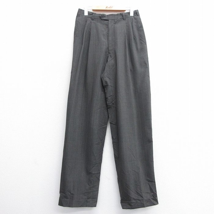 W29★古着 ピエールカルダン pierre cardin スラックス パンツ メンズ 80年代 80s ウール グレー他 ストライプ 25feb07 中古 ボトムス ロング