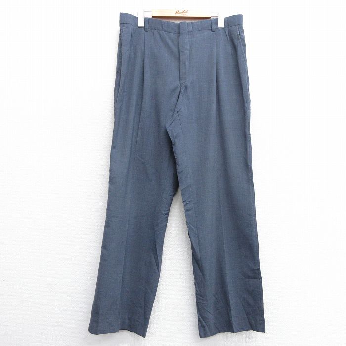 W34★古着 ランズエンド スラックス パンツ メンズ 80年代 80s ウール USA製 タロン 紺 ネイビー 【spe】 25feb07 中古 ボトムス ロング