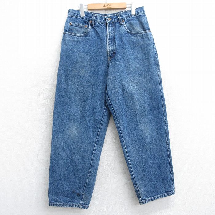 【50%OFF】W34★古着 セントジョンズベイ ジーンズ メンズ コットン 紺 ネイビー デニム 内側フランネル 25feb08 中古 ボトムス ジーパン Gパン ロング パンツ