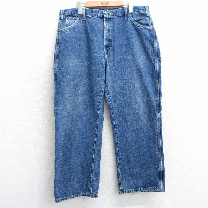 W40★古着 ディッキーズ Dickies ペインター パンツ メンズ ヒゲ 大きいサイズ コットン 紺 ネイビー デニム 25feb08 中古 ボトムス ロング