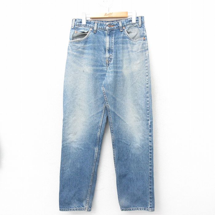 W32★古着 リーバイス Levis ジーンズ メンズ ヒゲ 紺 ネイビー デニム 25feb10 中古 ボトムス ジーパン Gパン ロング パンツ