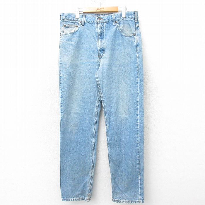 W36★古着 カーハート Carhartt ジーンズ メンズ コットン 紺 ネイビー デニム 25feb10 中古 ボトムス ジーパン Gパン ロング パンツ