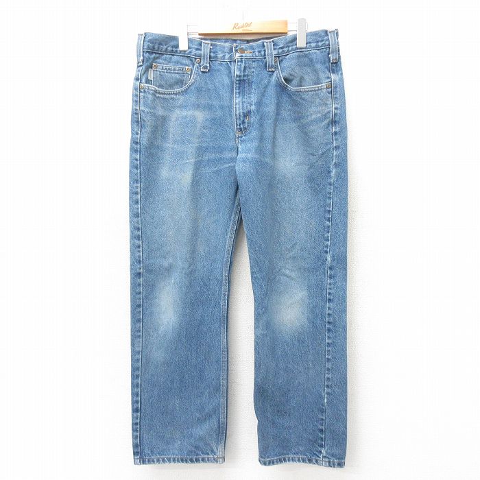 W38★古着 カーハート Carhartt ジーンズ メンズ 紺 ネイビー デニム 25feb10 中古 ボトムス ジーパン Gパン ロング パンツ