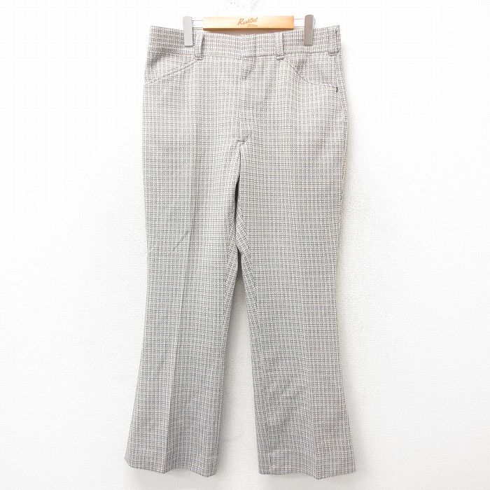 W36★古着 スラックス パンツ メンズ 80年代 80s タロン 濃茶他 ブラウン チェック 25feb10 中古 ボトムス ロング