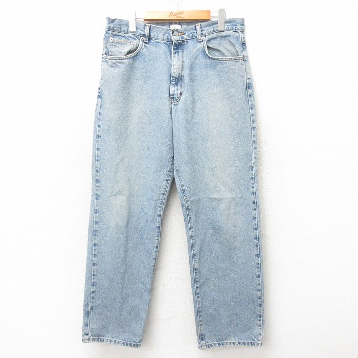W34★古着 カルバンクライン Calvin Klein ジーンズ メンズ コットン 紺 ネイビー デニム 25feb10 中古 ボトムス ジーパン Gパン ロング パンツ