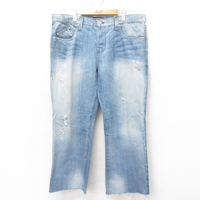 W40★古着 ジーンズ メンズ 大きいサイズ コットン USA製 紺 ネイビー デニム 25feb10 中古 ボトムス ジーパン Gパン ロング パンツ