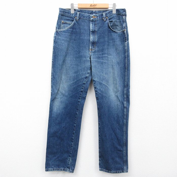 W36★古着 ラングラー Wrangler ジーンズ メンズ 00年代 00s ヒゲ 紺 ネイビー デニム 【spe】 25feb12 中古 ボトムス ジーパン Gパン ロング パンツ