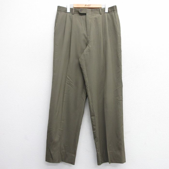 W34★古着 スラックス パンツ メンズ 00年代 00s ウール カナダ製 濃緑 グリーン 25feb12 中古 ボトムス ロング