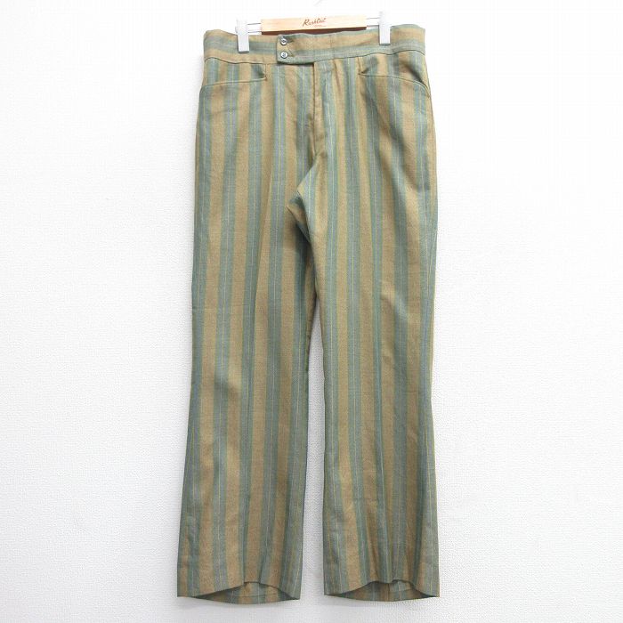 W34★古着 リーバイス Levis スラックス パンツ メンズ 80年代 80s スタプレ タロン 緑系他 グリーン ストライプ 【spe】 25feb12 中古 ボトムス ロング