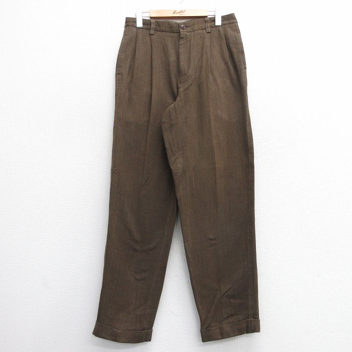 W32★古着 ノーティカ NAUTICA ブランド パンツ メンズ 90年代 90s ヘリンボーン コットン 茶 ブラウン 25feb12 中古 ボトムス ロング