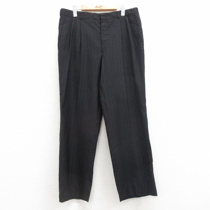 W35★古着 タウンクラフト スラックス パンツ メンズ 90年代 90s 黒 ブラック ストライプ 25feb13 中古 ボトムス ロング