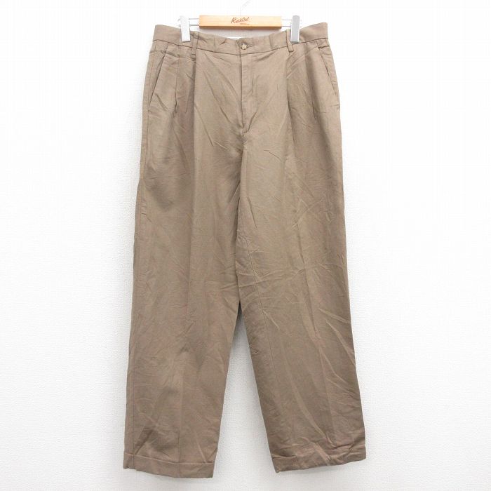 W35★古着 パンツ メンズ リネン 茶 ブラウン 25feb13 中古 ボトムス ロング