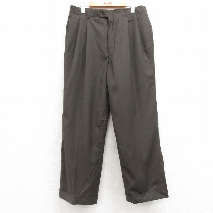 W34★古着 パンツ メンズ ウール 濃茶 ブラウン 25feb13 中古 ボトムス ロング