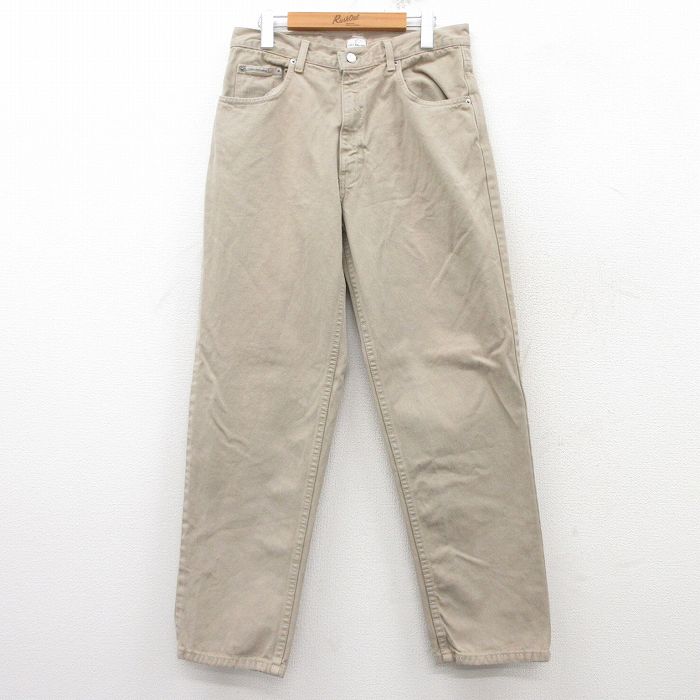 W32★古着 カルバンクライン Calvin Klein ジーンズ メンズ 90年代 90s コットン USA製 ベージュ カーキ デニム 25feb14 中古 ボトムス ジーパン Gパン ロング パンツ