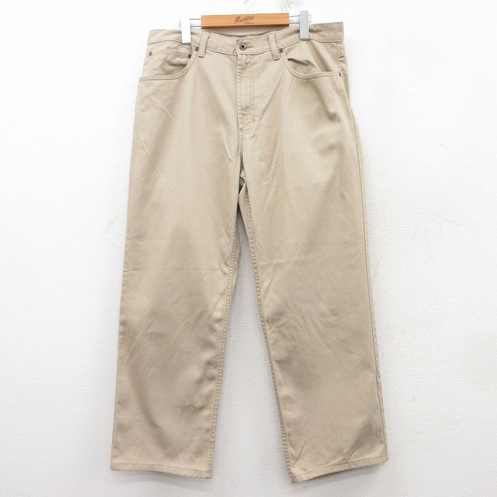 W36★古着 エルエルビーン LLBEAN パンツ メンズ 00年代 00s コットン ベージュ カーキ デニム 25feb14 中古 ボトムス ロング
