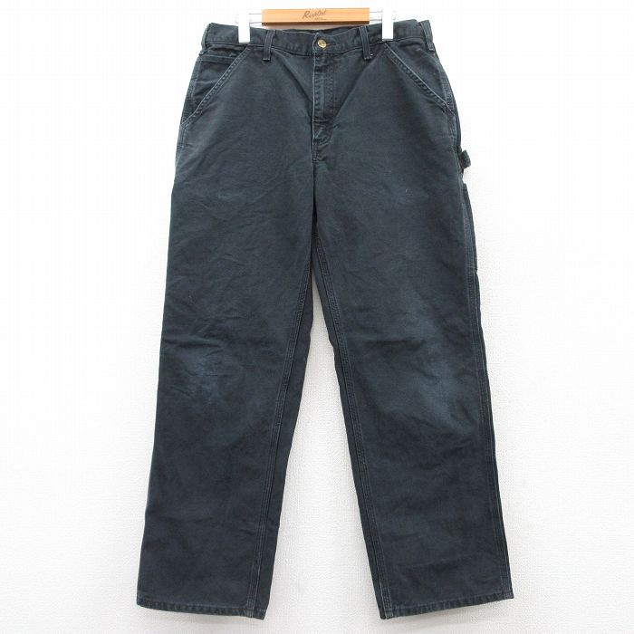 W34★古着 カーハート Carhartt ペインター パンツ メンズ ダック地 コットン 黒 ブラック 25feb14 中古 ボトムス ロング