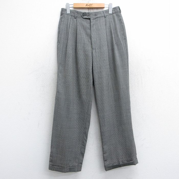 W30★古着 スラックス パンツ メンズ 90年代 90s 千鳥格子 ウール USA製 グレー他 25feb14 中古 ボトムス ロング