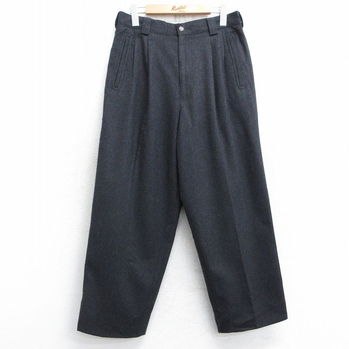W31★古着 スラックス パンツ メンズ 00年代 00s ウール 黒 ブラック 25feb14 中古 ボトムス ロング