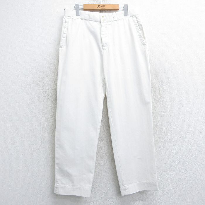 W34★古着 ラルフローレン Ralph Lauren ブランド パンツ メンズ 90年代 90s ツイード コットン 白 ホワイト 25feb14 中古 ボトムス ロング