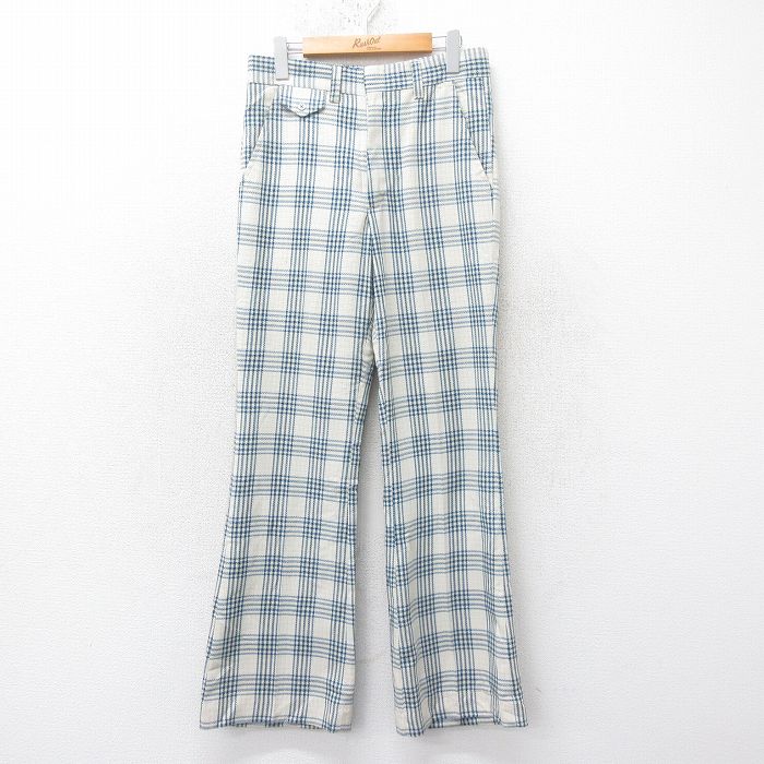 W30★古着 FARAH スラックス パンツ メンズ 80年代 80s フレア USA製 ベージュ他 カーキ チェック 25feb15 中古 ボトムス ロング