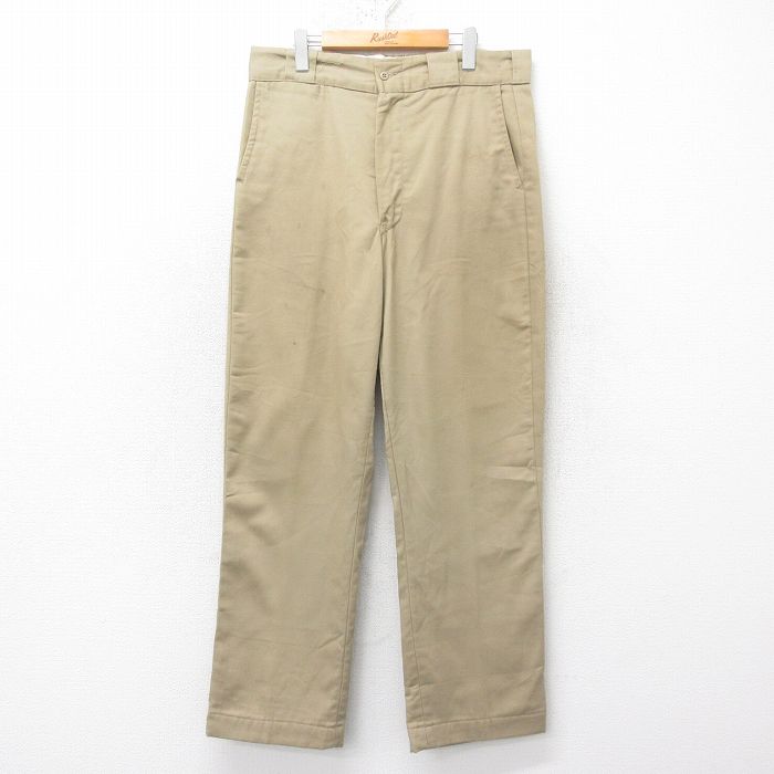 W37★古着 ワーク パンツ メンズ 80年代 80s タロン ベージュ カーキ 内側フランネル 25feb15 中古 ボトムス ロング