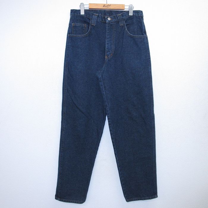 W34★古着 ジーンズ メンズ コットン 濃紺 ネイビー デニム 25feb17 中古 ボトムス ジーパン Gパン ロング パンツ