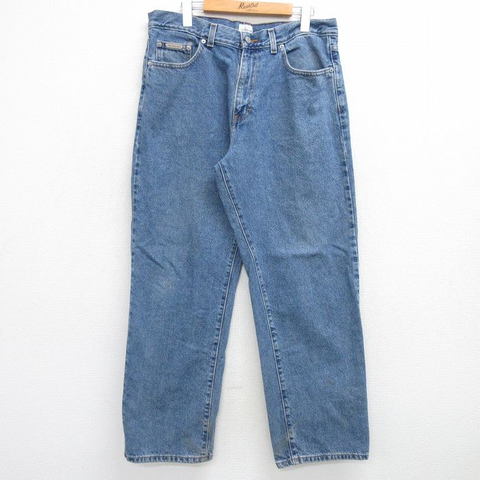 W34★古着 カルバンクライン Calvin Klein ジーンズ メンズ 00年代 00s コットン 紺 ネイビー デニム 25feb17 中古 ボトムス ジーパン Gパン ロング パンツ