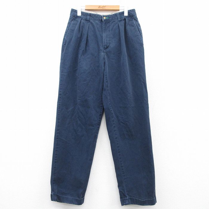 W31★古着 トミーヒルフィガー TOMMY HILFIGER ブランド パンツ メンズ 90年代 90s コットン 紺 ネイビー 25feb17 中古 ボトムス ロング