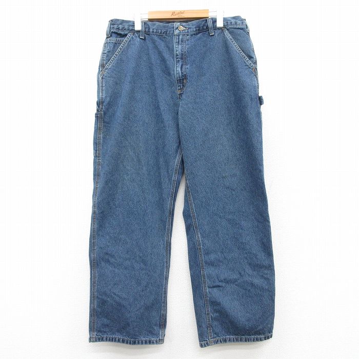 W39★古着 カーハート Carhartt ペインター パンツ メンズ コットン 紺 ネイビー デニム 25feb17 中古 ボトムス ロング
